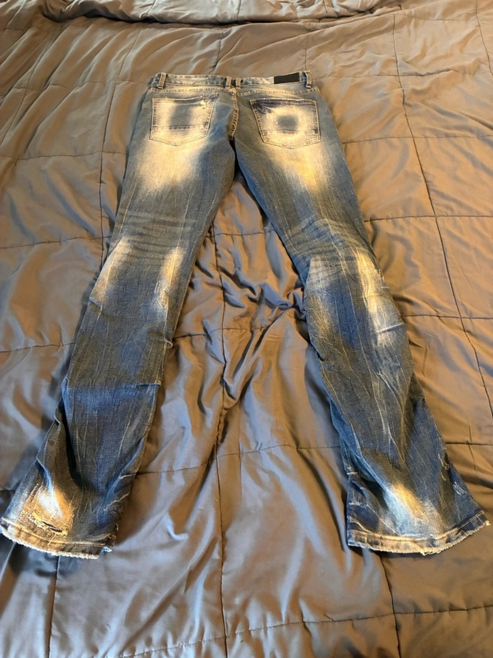Men's Distressed Skinny Jeans in Blue - Slim Fit Flared Men’s Light Wash - Picture 9 of 10